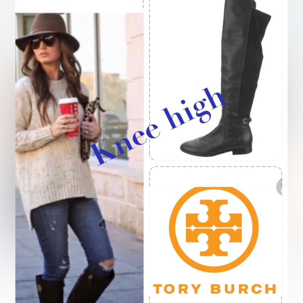 Classic tory burch high knee black boots with buckle